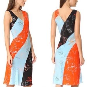 Diane von Furstenberg Colorblock Midi Dress Sleeveless Silk Feel Size 14